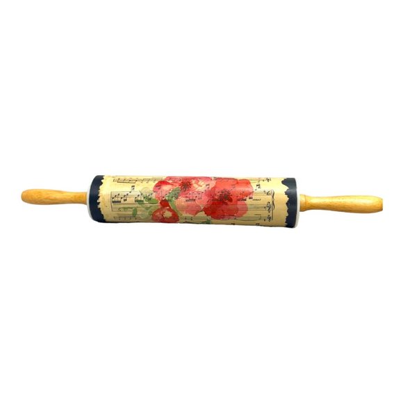 Vintage Rolling Pin Decoupaged with Vintage Sheet Music & Rose Paper Handcrafted - Picture 6 of 13